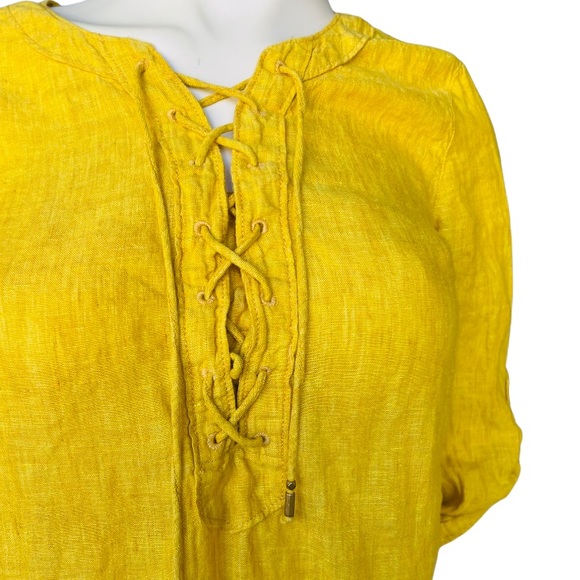 ⛔️SOLD⛔️Anthropologie Maeve Top Linen Lace Up Blouse High Low Yellow Women’s Top - Picture 7 of 7